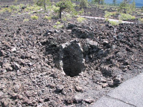 Lava flowed around the trees, which then burned